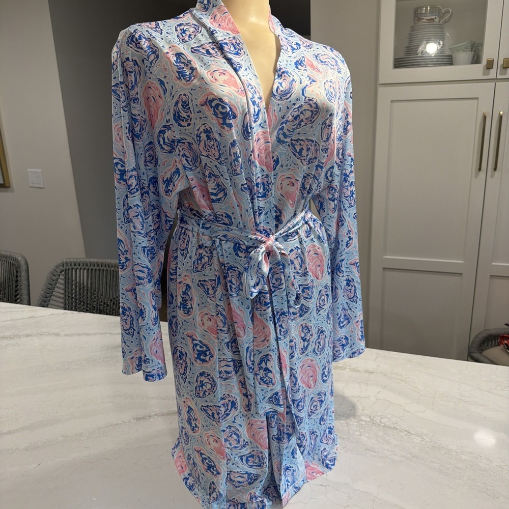 SIMPLY SOUTHERN ROBE - BLUE & Pink & WHITE Oyster - SIZE Small
